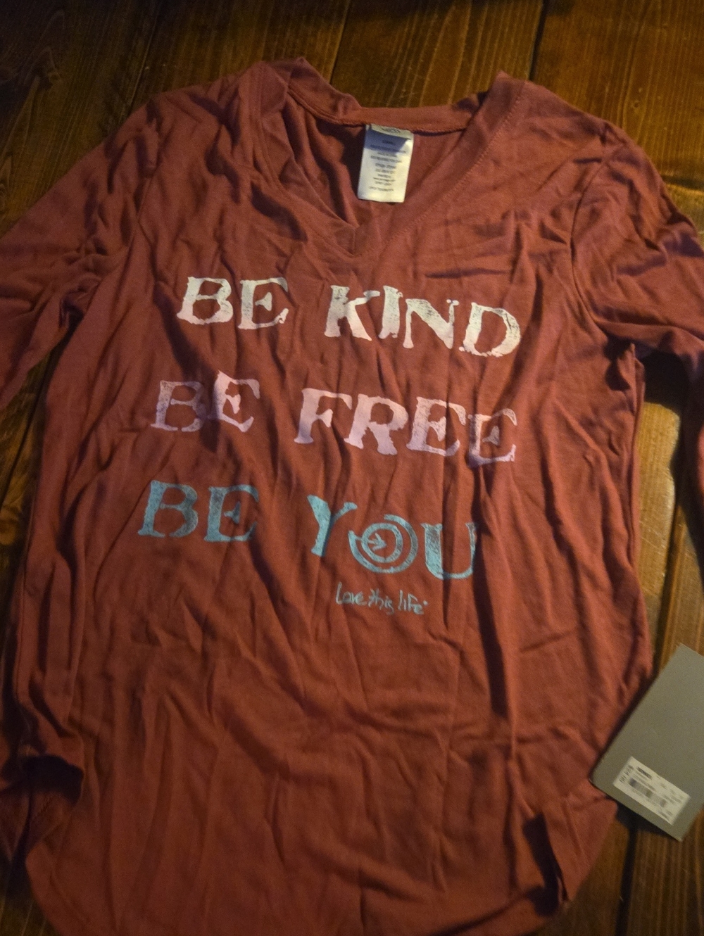 Girls' Burgundy Long Sleeve Graphic Tee - Be Kind Be Free Be You
